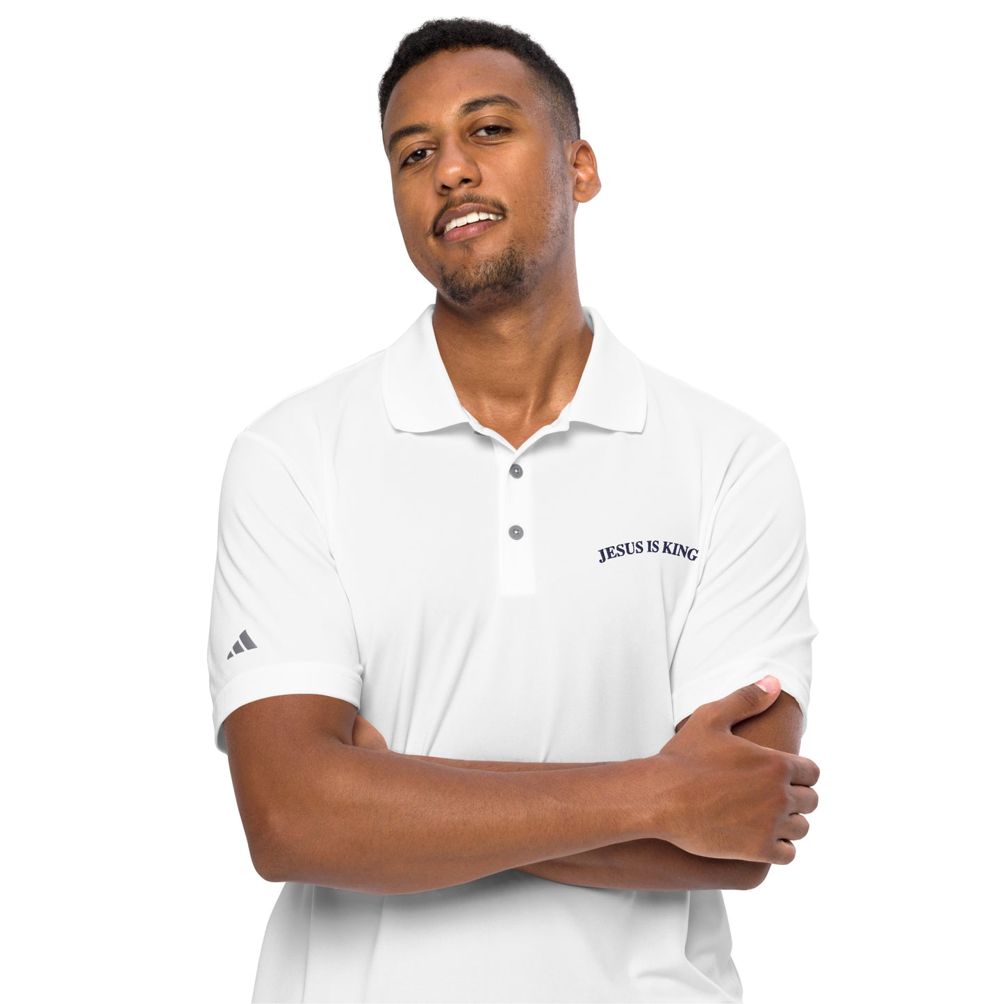 Jesus Is King (Embroidered in Navy) Adidas Performance polo shirt