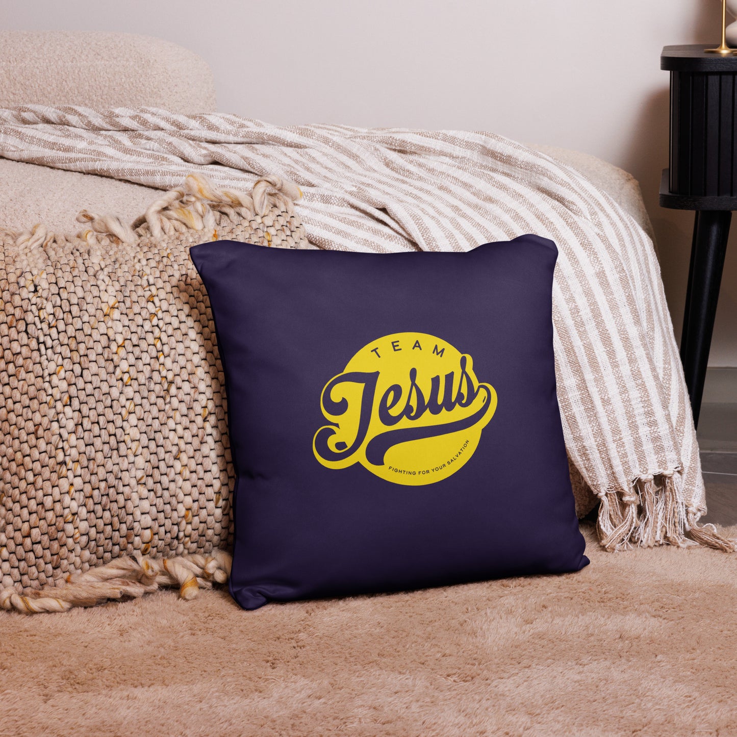 Team Jesus (Gold Crest) Navy Basic Pillow