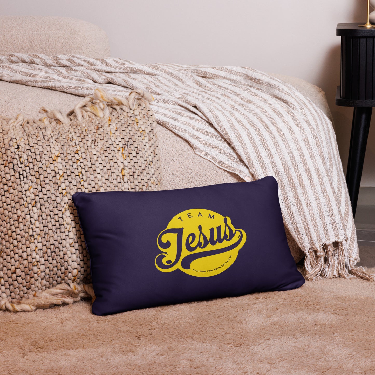 Team Jesus (Gold Crest) Navy Basic Pillow