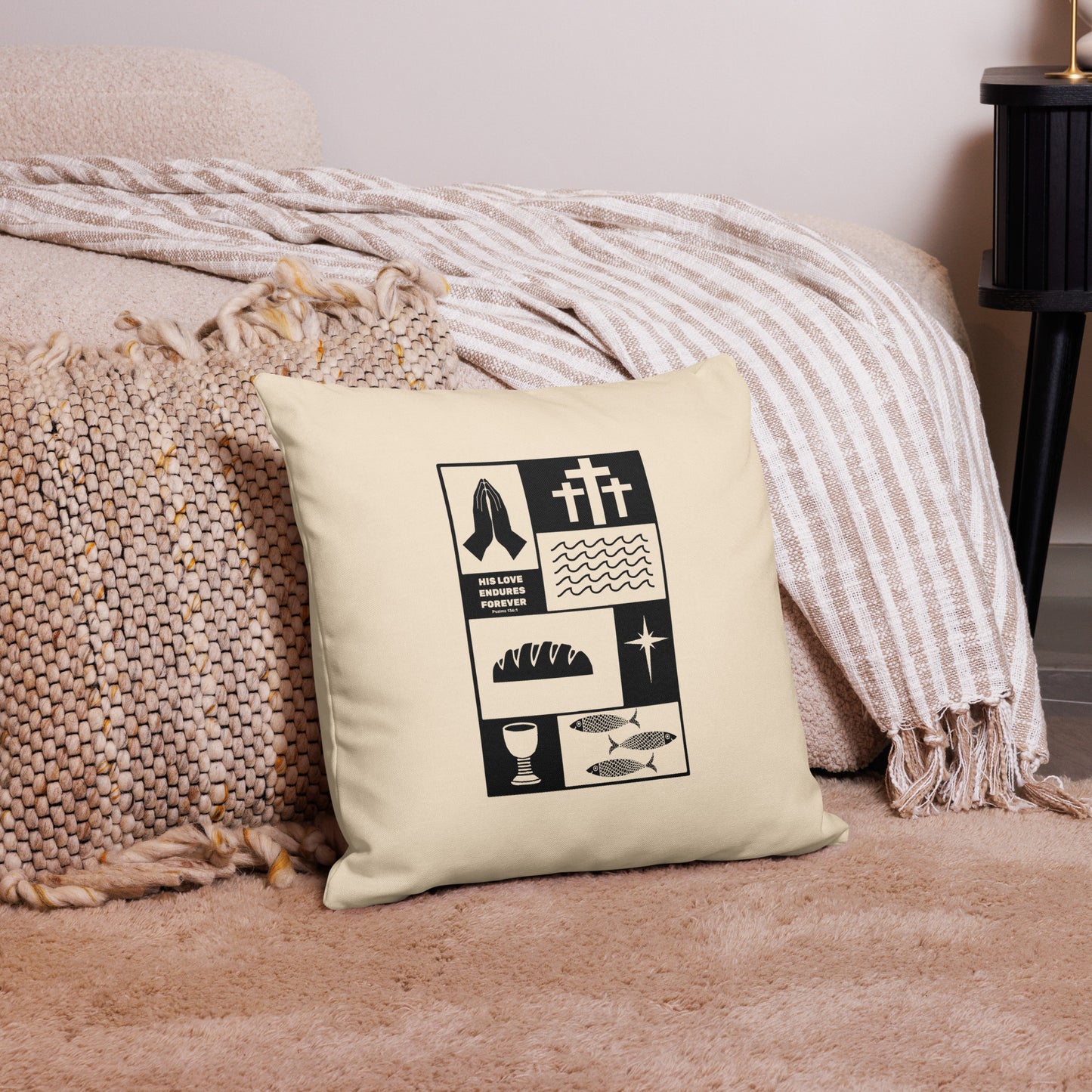 His Love Endures (Center City Collection) Premium Pillow in Black