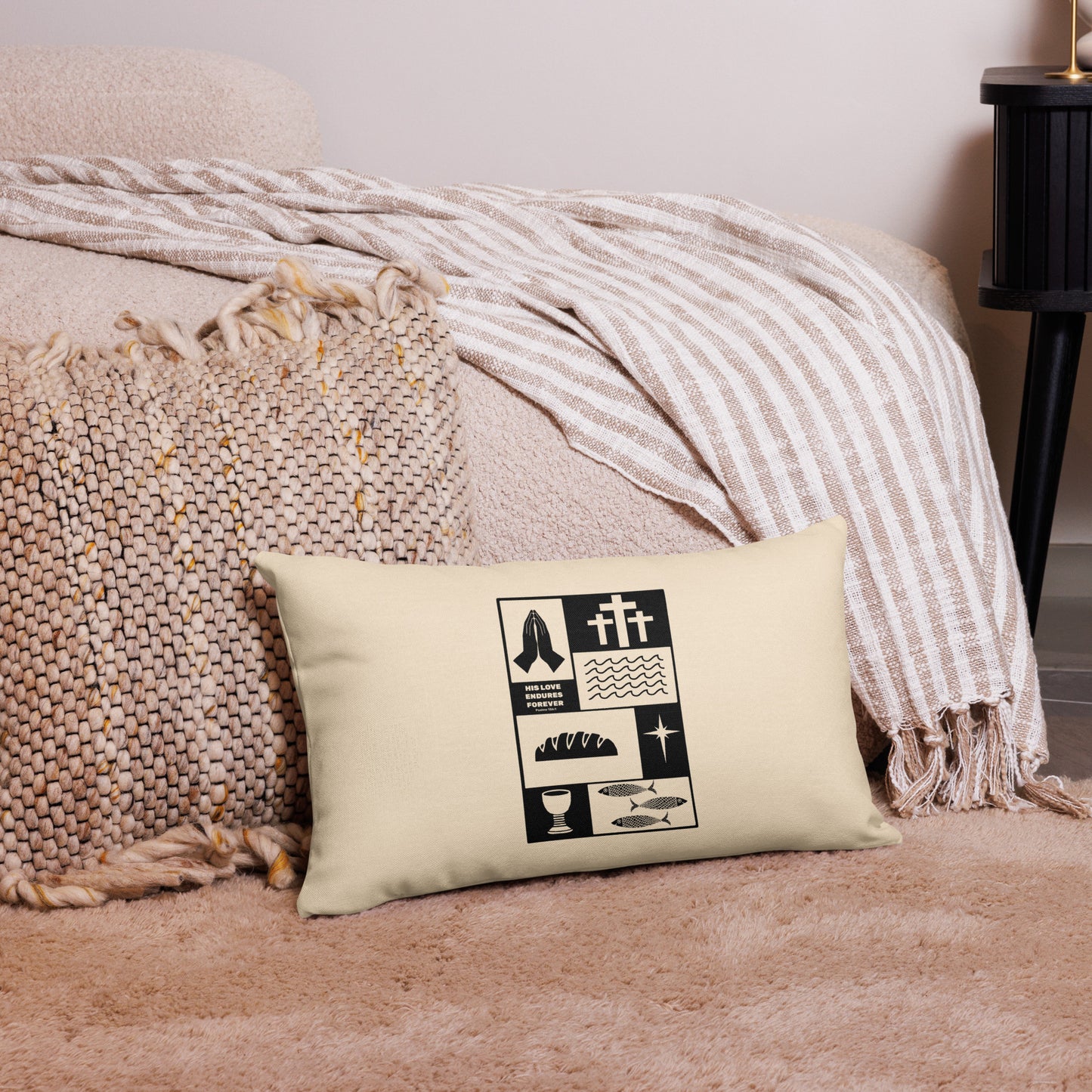 His Love Endures (Center City Collection) Premium Pillow in Black