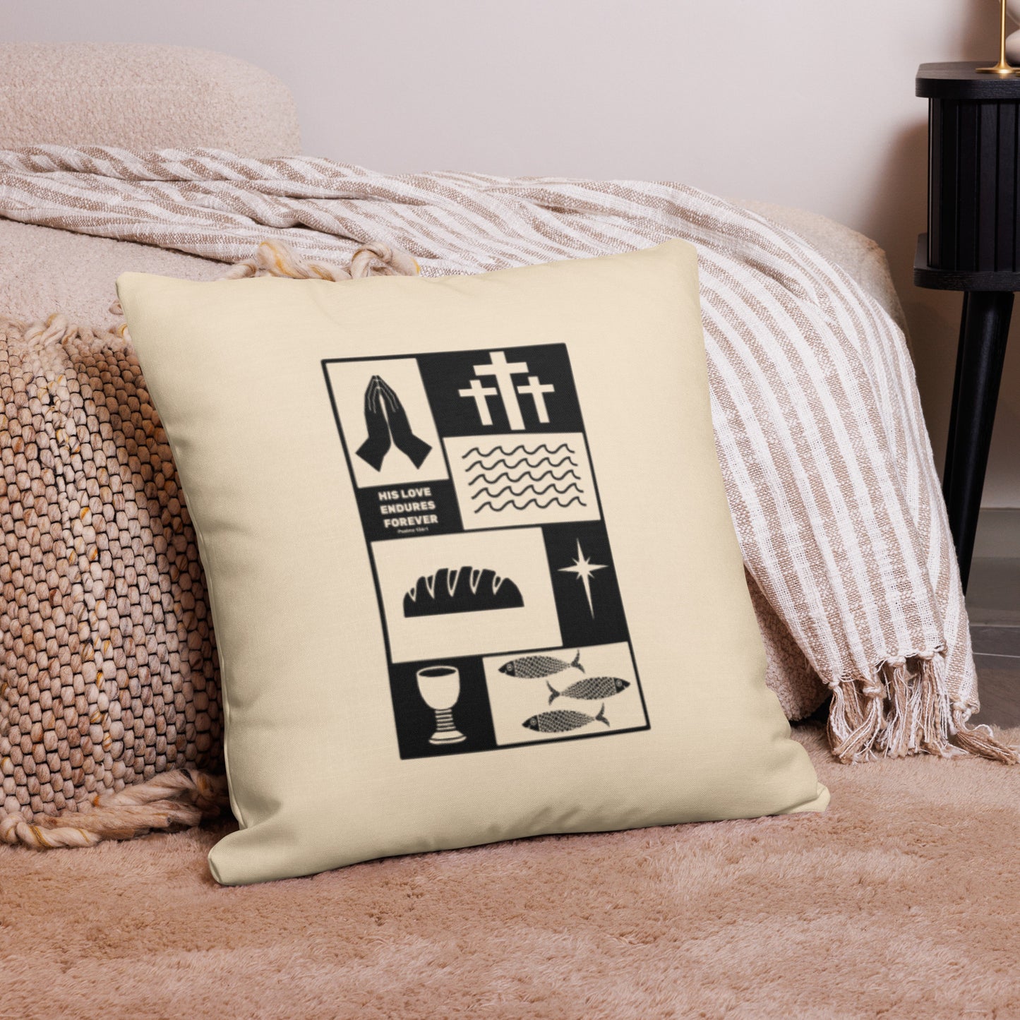 His Love Endures (Center City Collection) Premium Pillow in Black