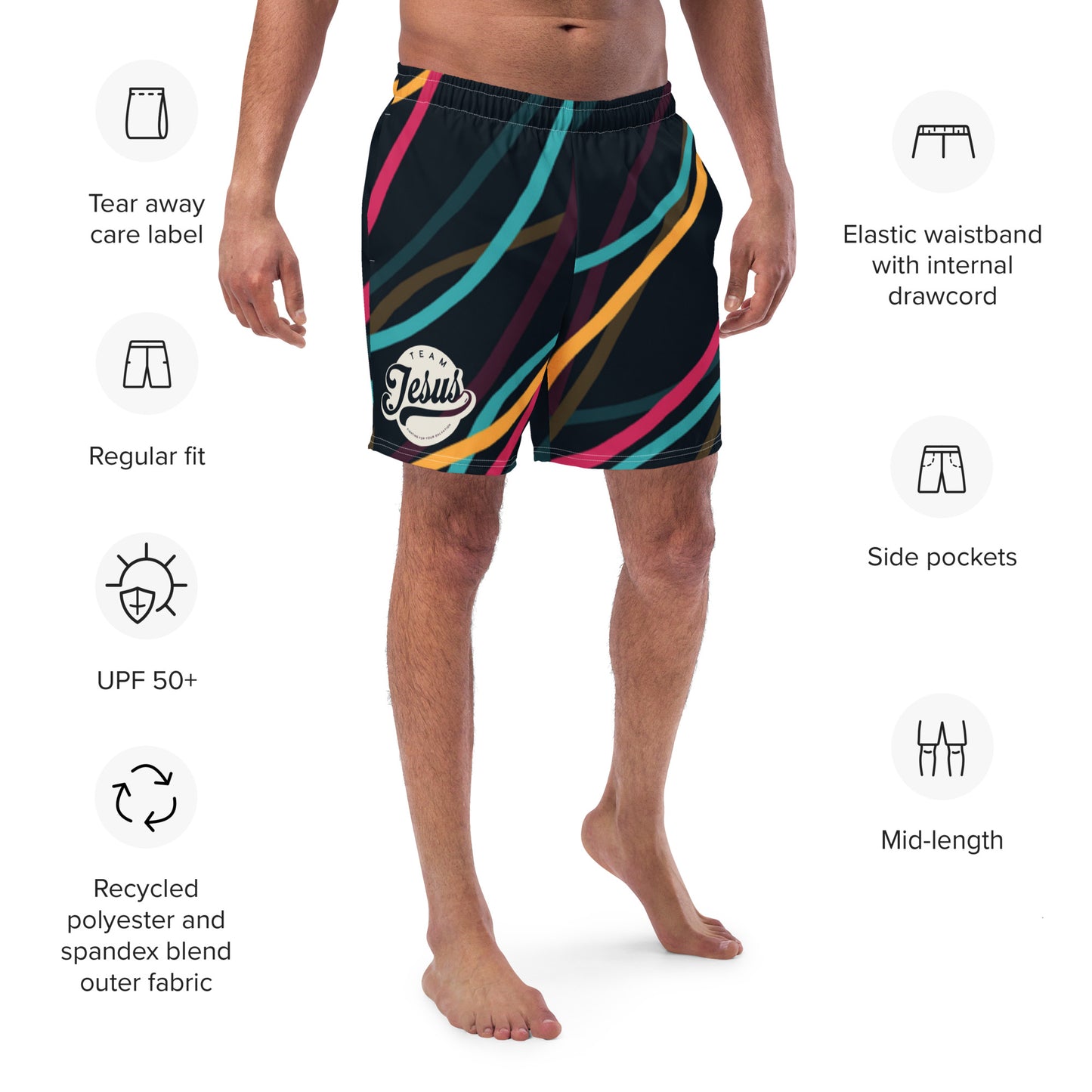 Team Jesus (Cream on Navy) Men's Swim Trunks