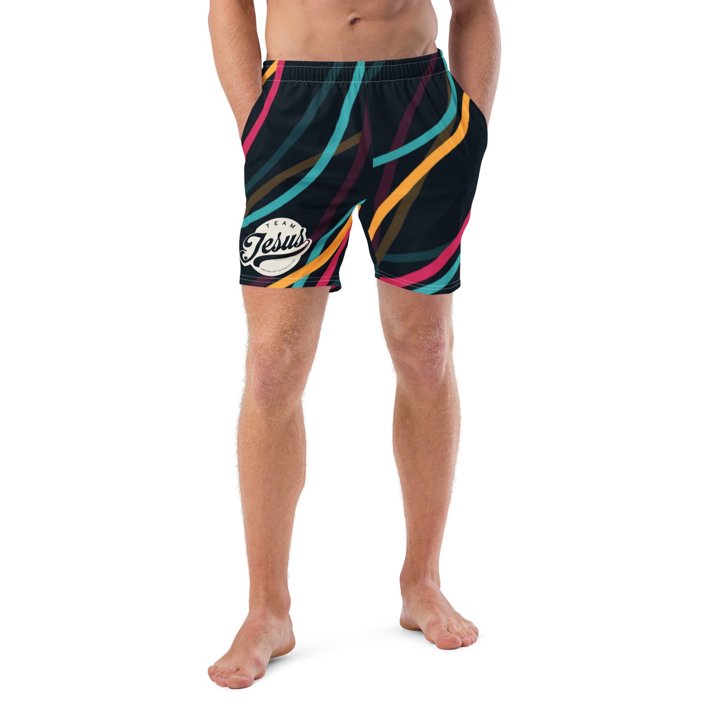 Team Jesus (Cream on Navy) Men's Swim Trunks