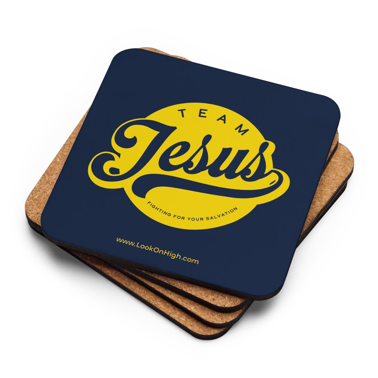 Team Jesus (Gold Crest) Cork-back coaster