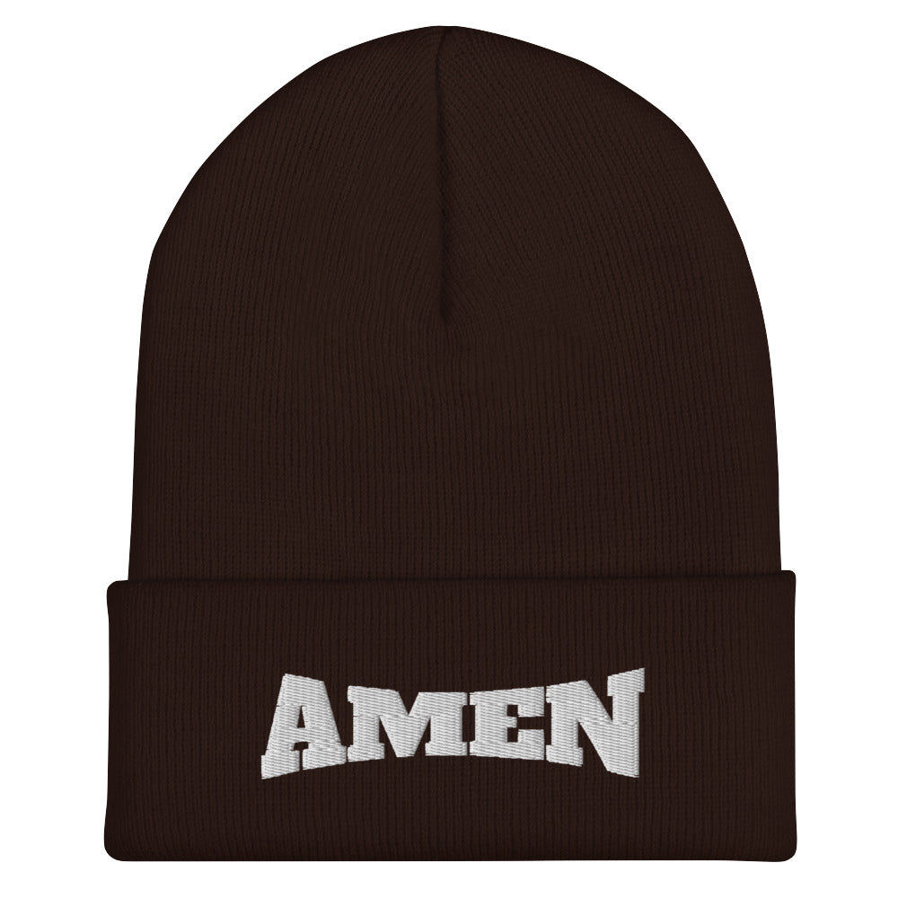 AMEN (The Fighter Collection) Cuffed Beanie Embroidered in White