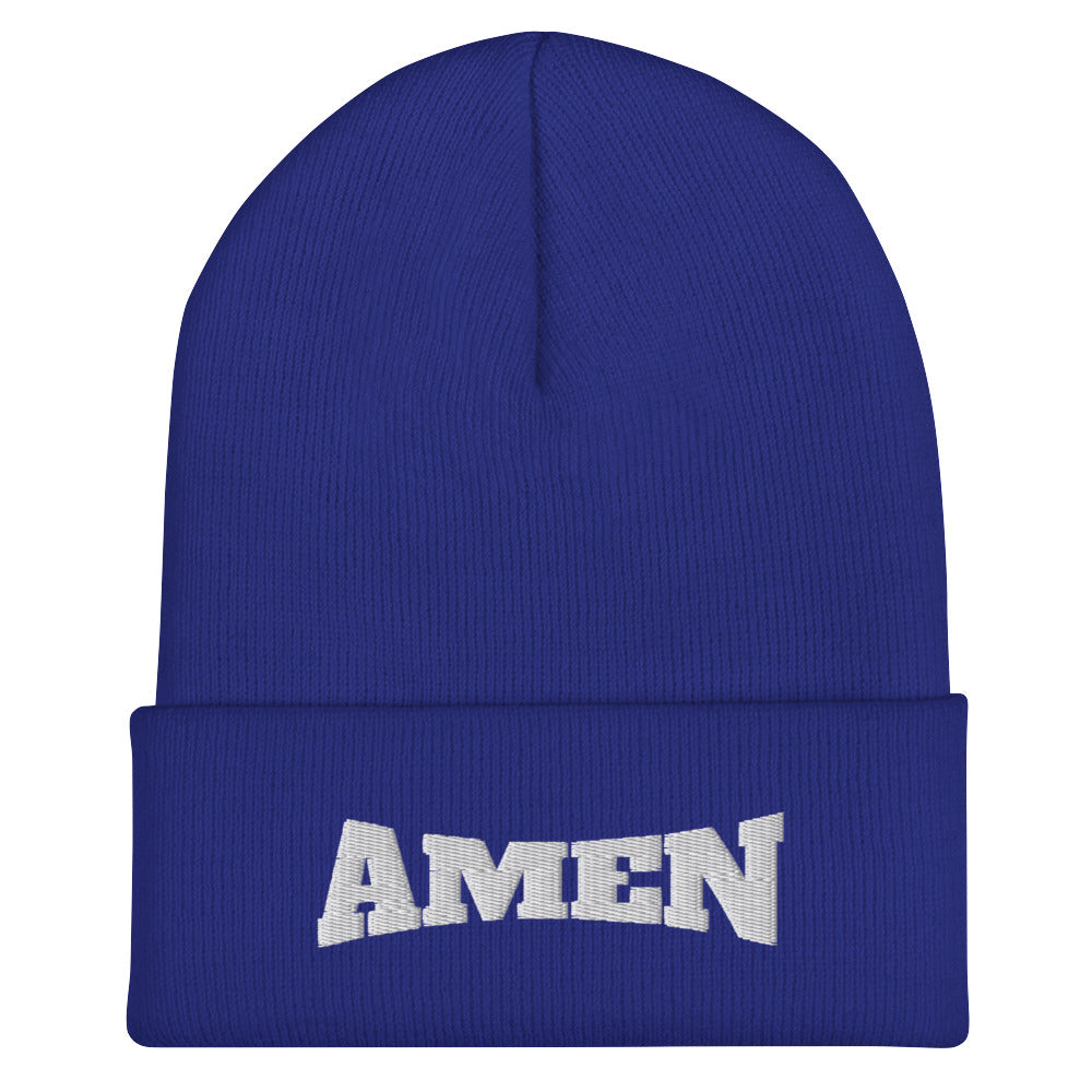 AMEN (The Fighter Collection) Cuffed Beanie Embroidered in White