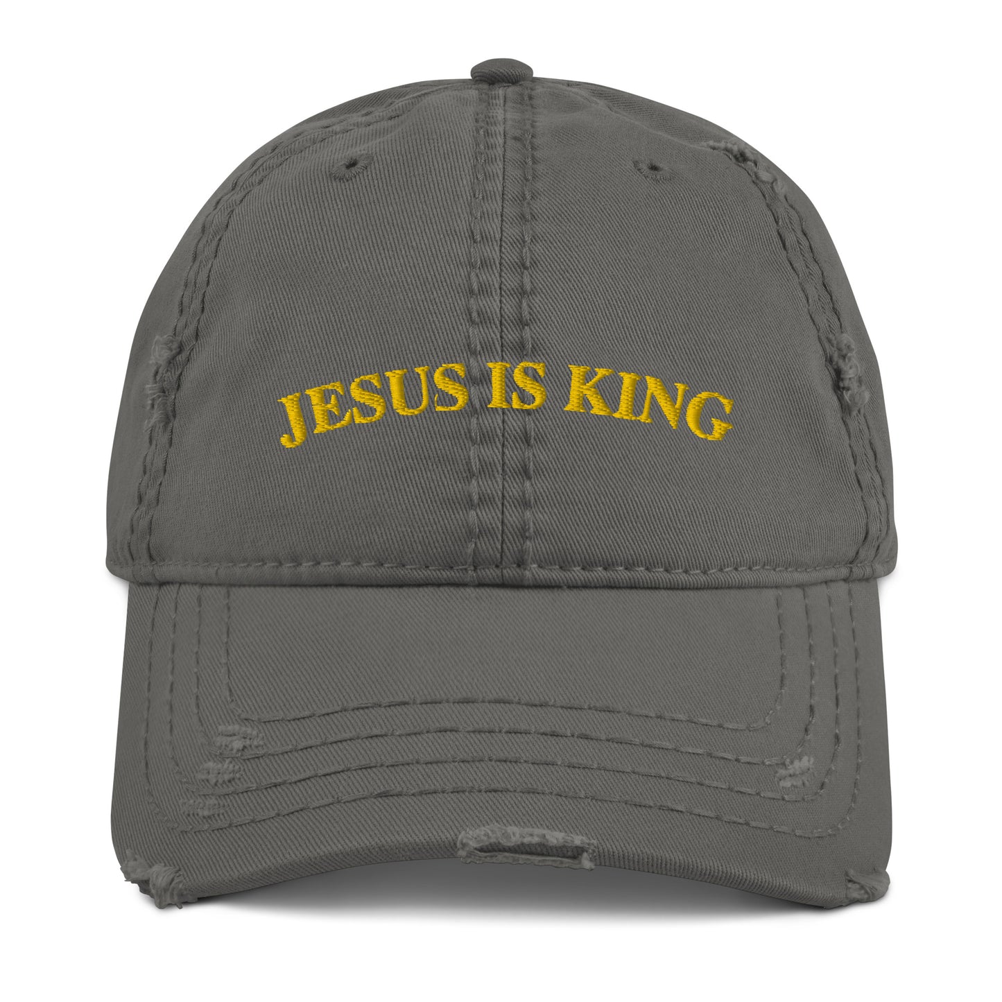 Jesus Is King (Center City Collection) Distressed Dad Hat Embroidered in Gold