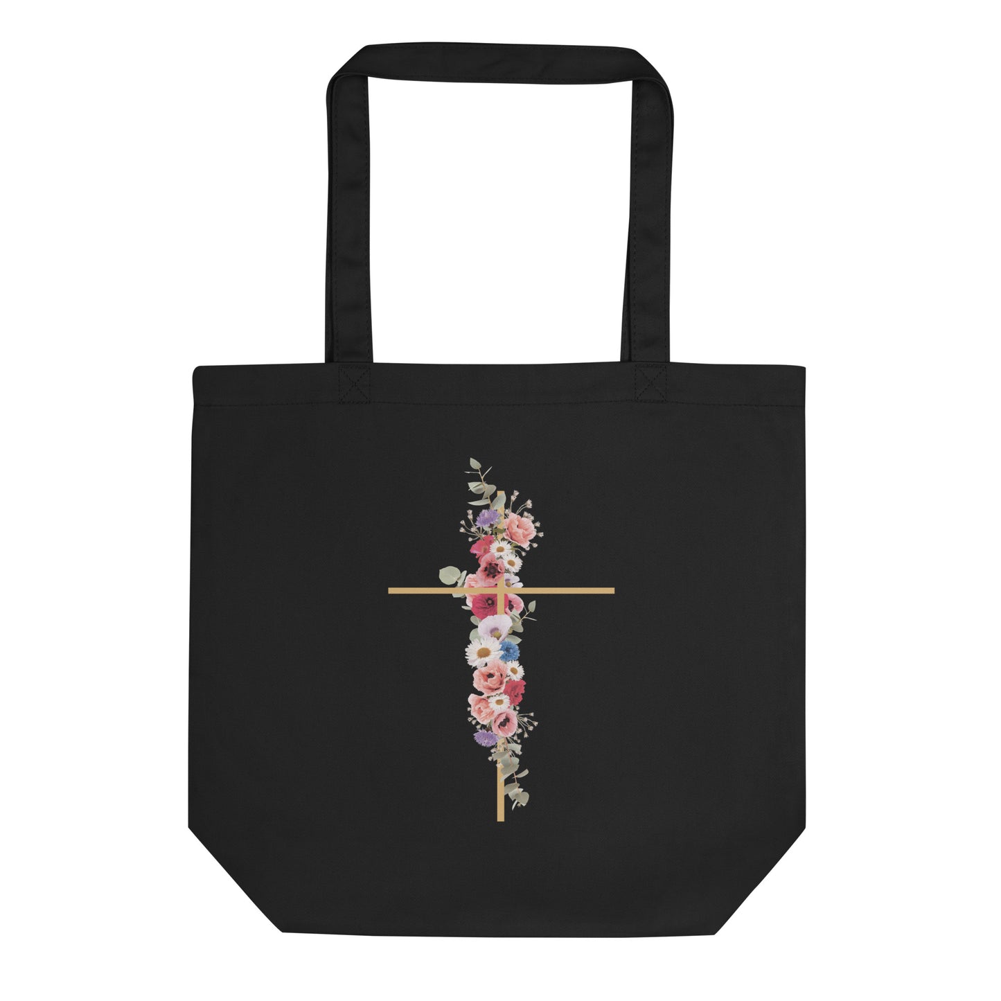 Cross In Bloom (In Bloom Collection) Black Eco Tote Bag