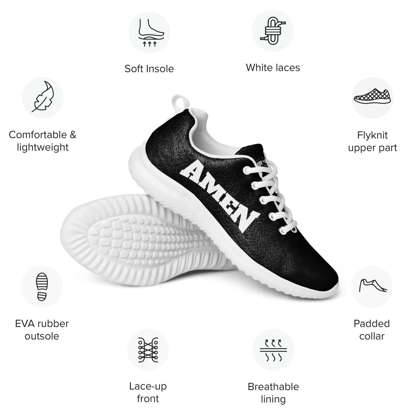 AMEN (The Fighter Collection) Men’s Athletic Shoes - White on Black