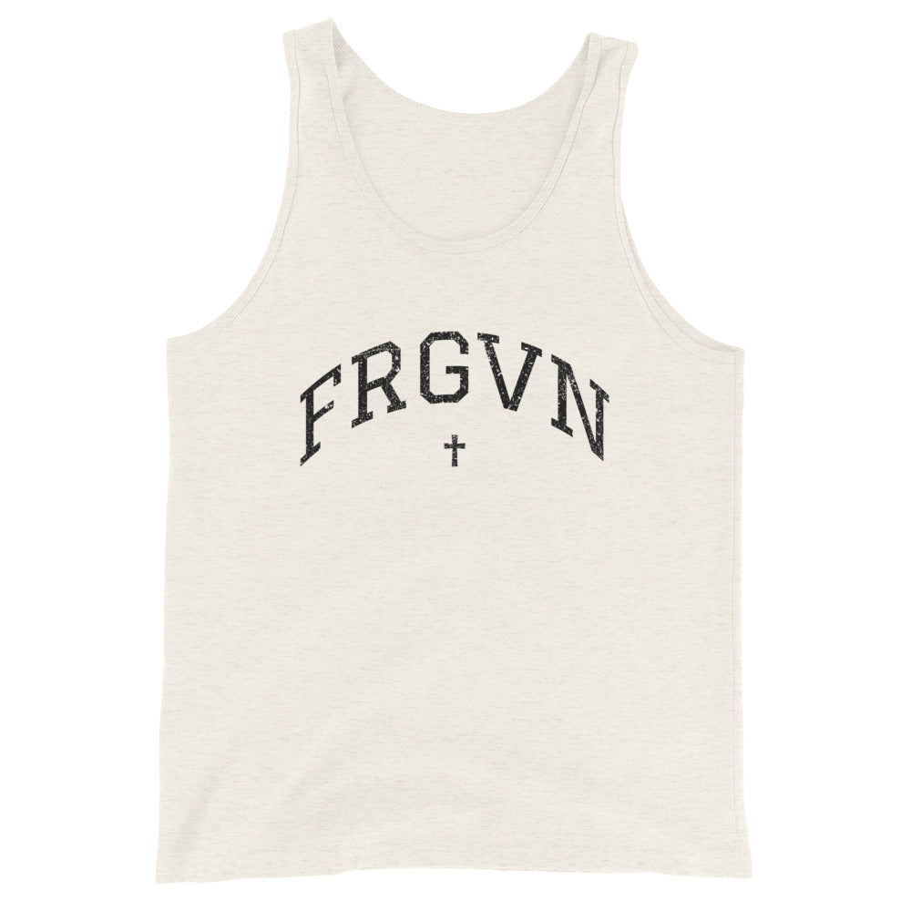 FRGVN Distressed with Cross in Black (Letterman Collection) Unisex Tank Top
