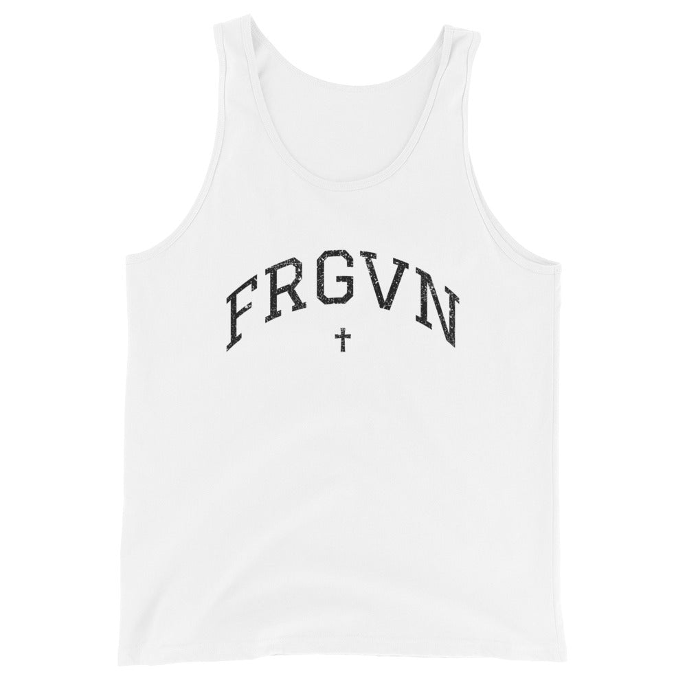 FRGVN Distressed with Cross in Black (Letterman Collection) Unisex Tank Top