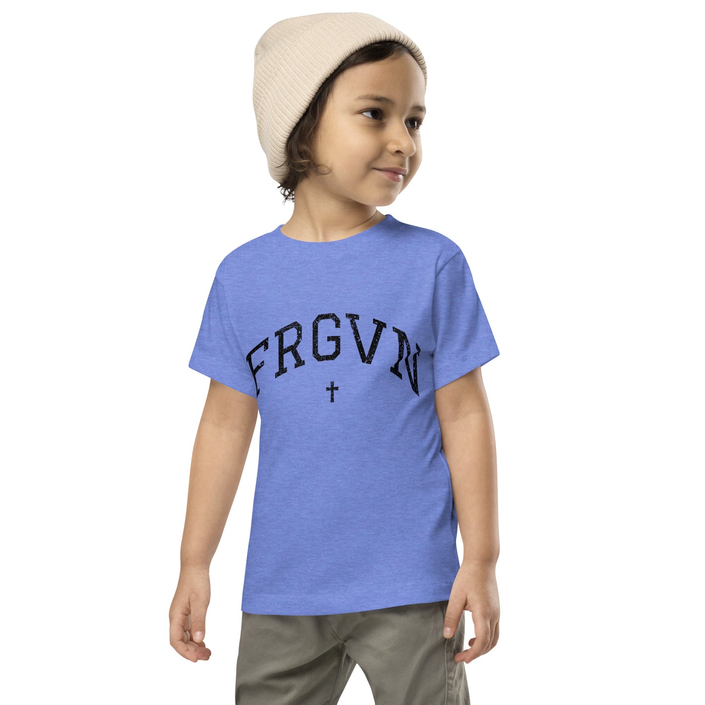 FRGVN Distressed with Cross in Black (Letterman Collection) Toddler Short Sleeve Tee