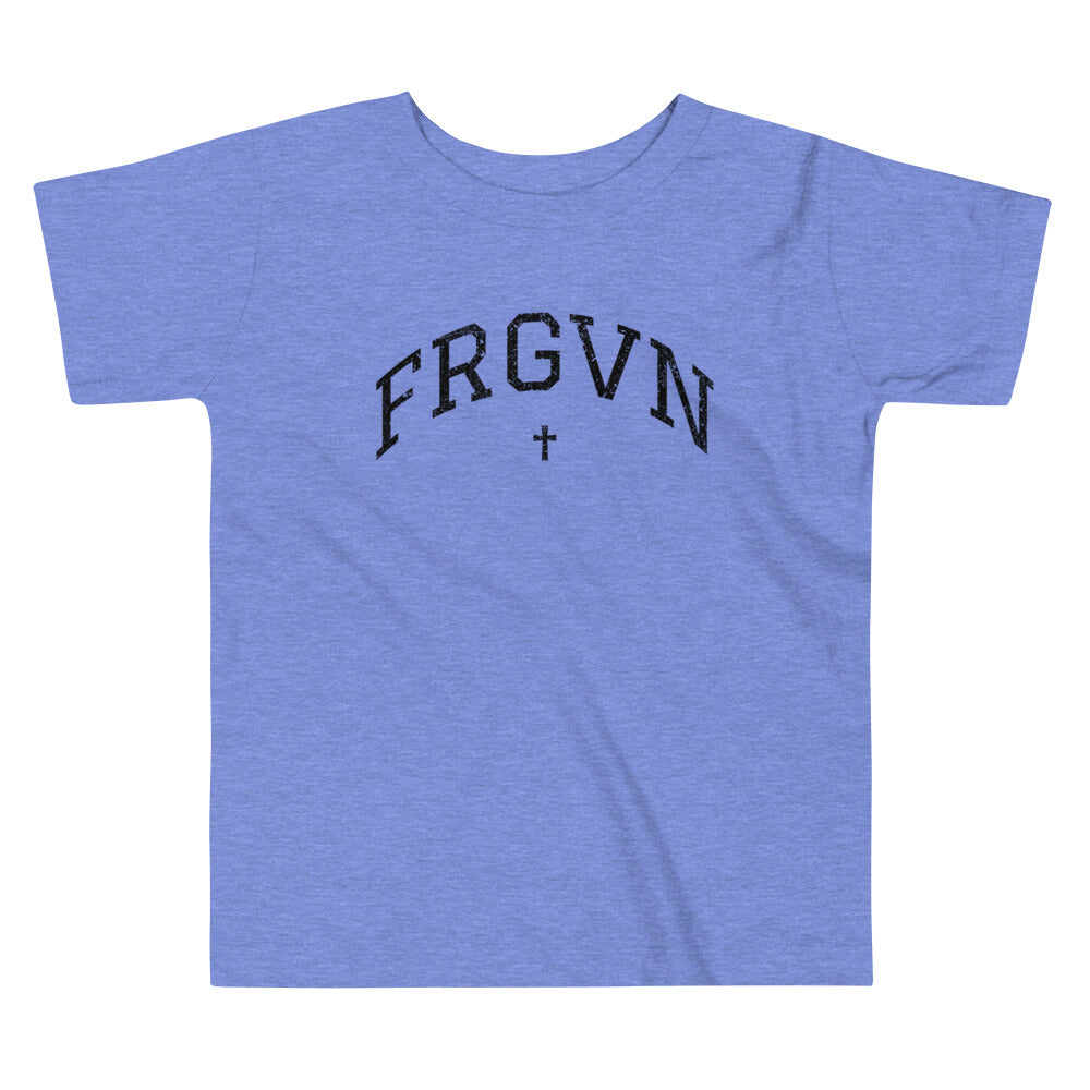 FRGVN Distressed with Cross in Black (Letterman Collection) Toddler Short Sleeve Tee