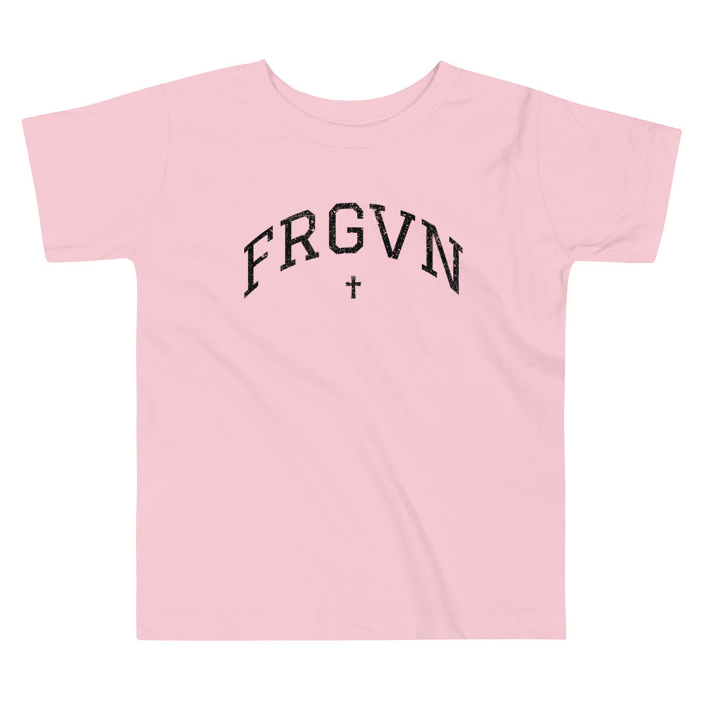 FRGVN Distressed with Cross in Black (Letterman Collection) Toddler Short Sleeve Tee