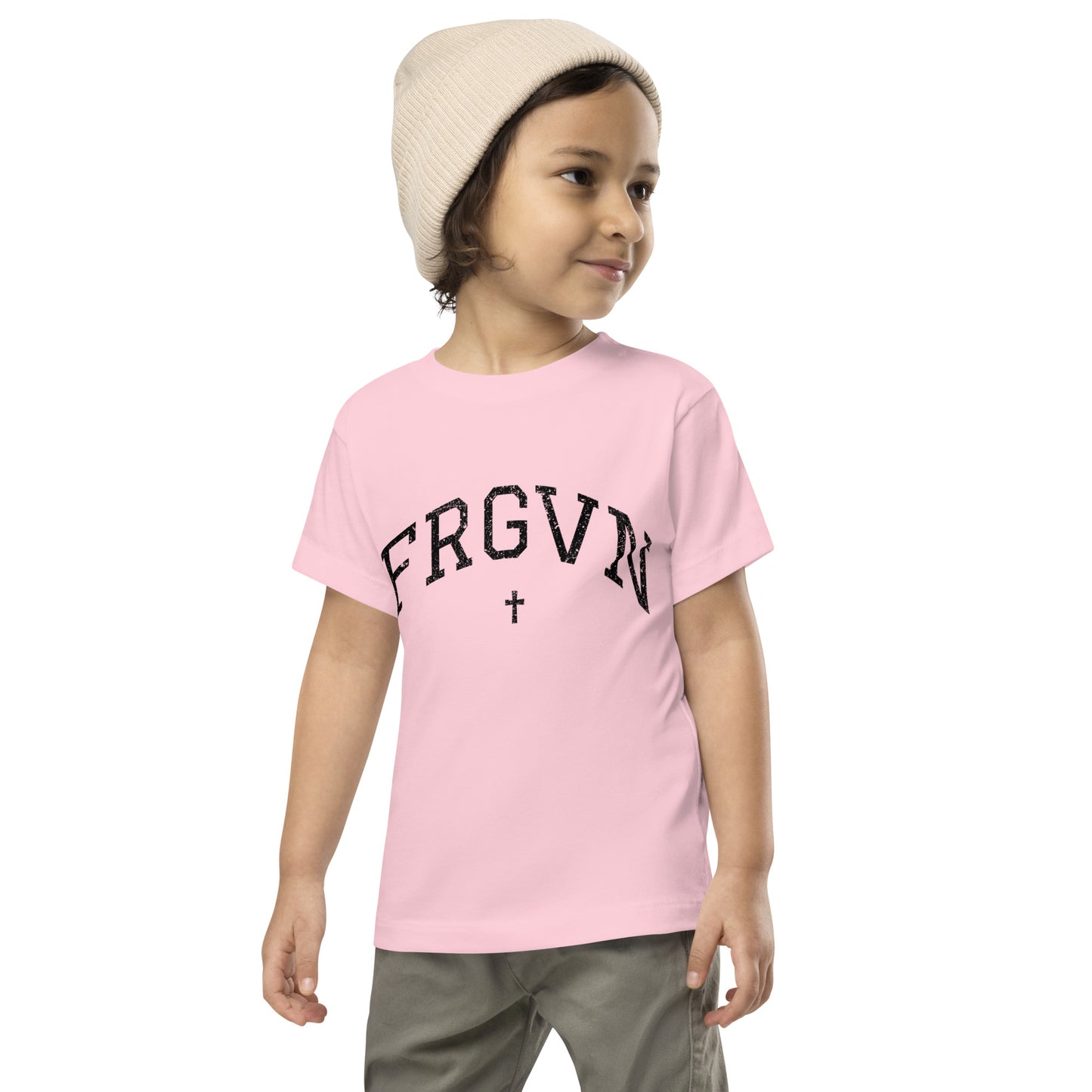FRGVN Distressed with Cross in Black (Letterman Collection) Toddler Short Sleeve Tee