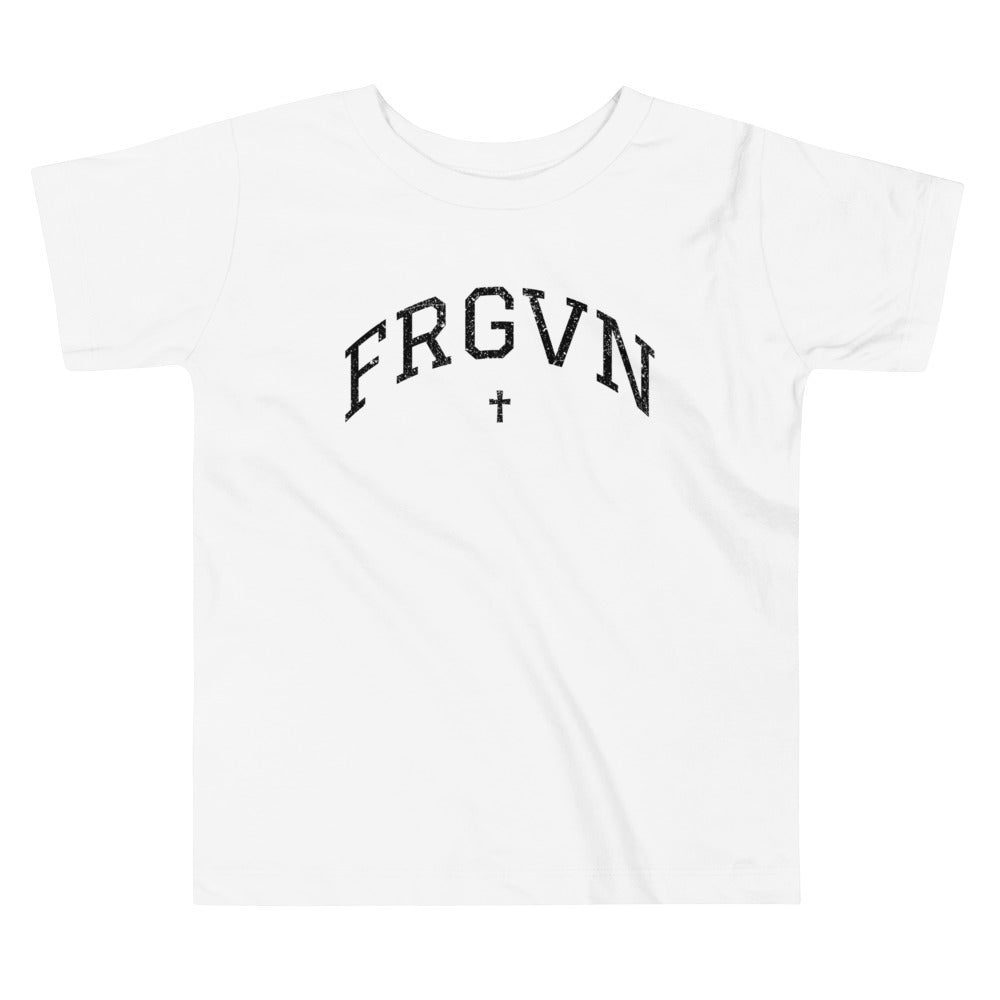 FRGVN Distressed with Cross in Black (Letterman Collection) Toddler Short Sleeve Tee