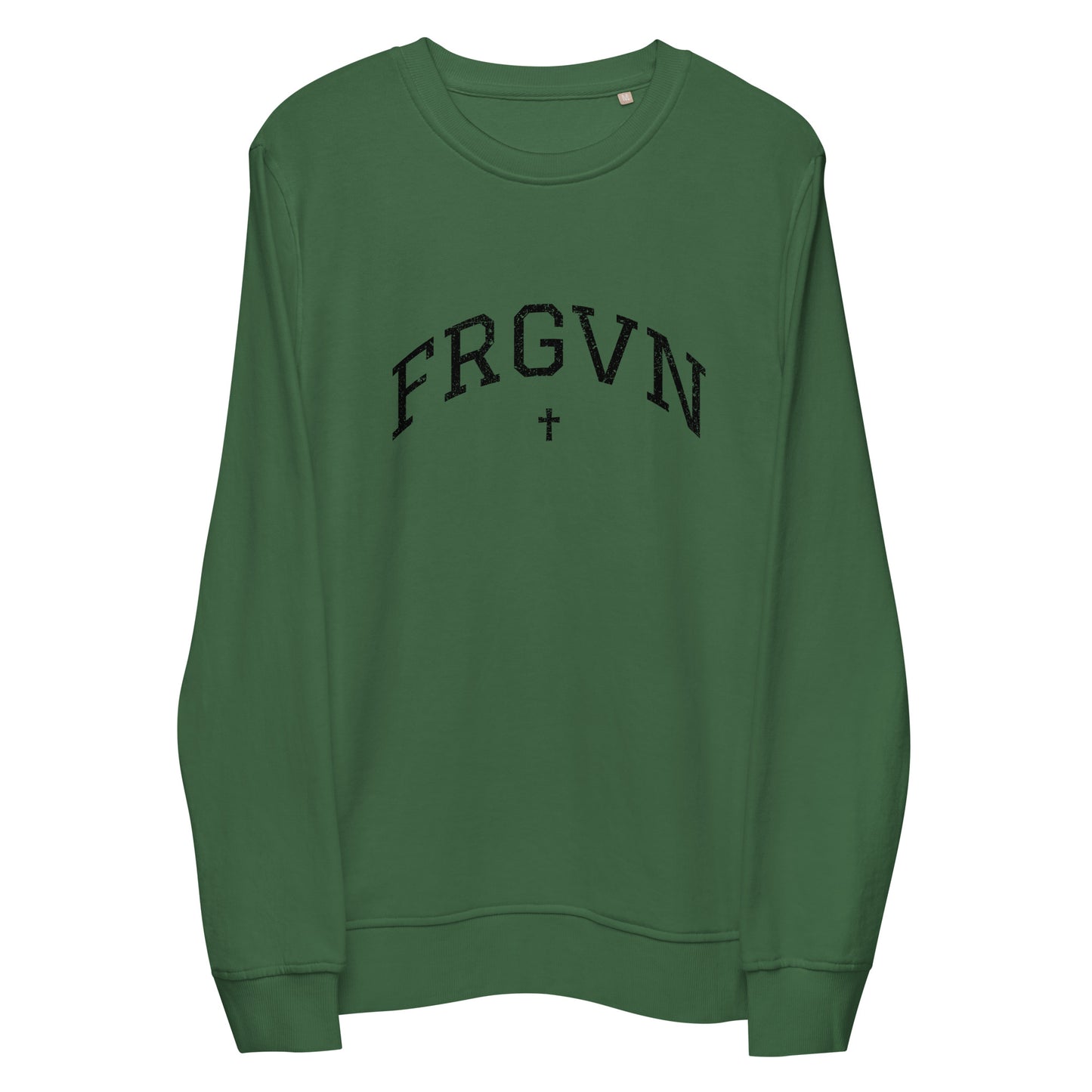 FRGVN Distressed with Cross in Black (Letterman Collection) Organic Unisex Sweatshirt