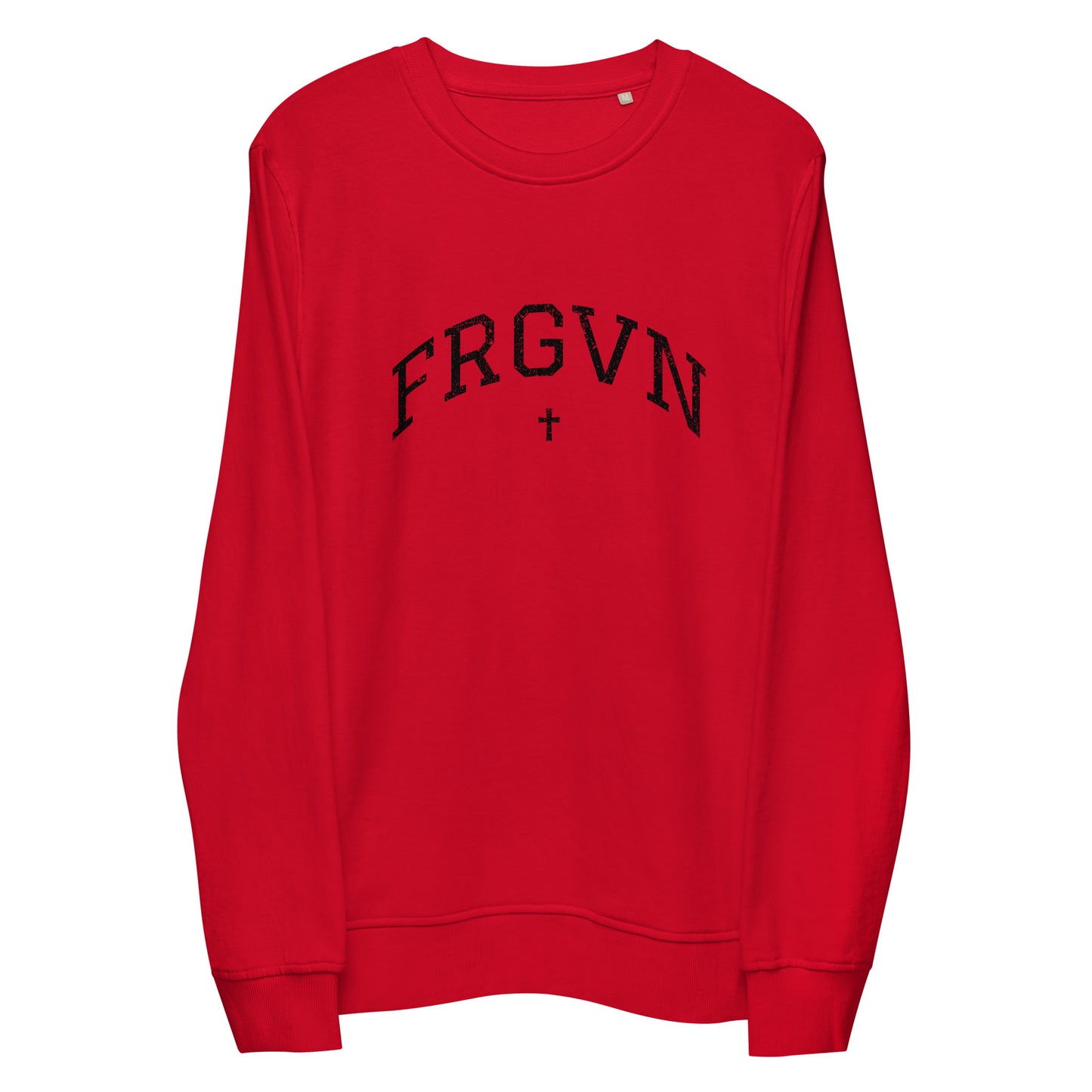 FRGVN Distressed with Cross in Black (Letterman Collection) Organic Unisex Sweatshirt
