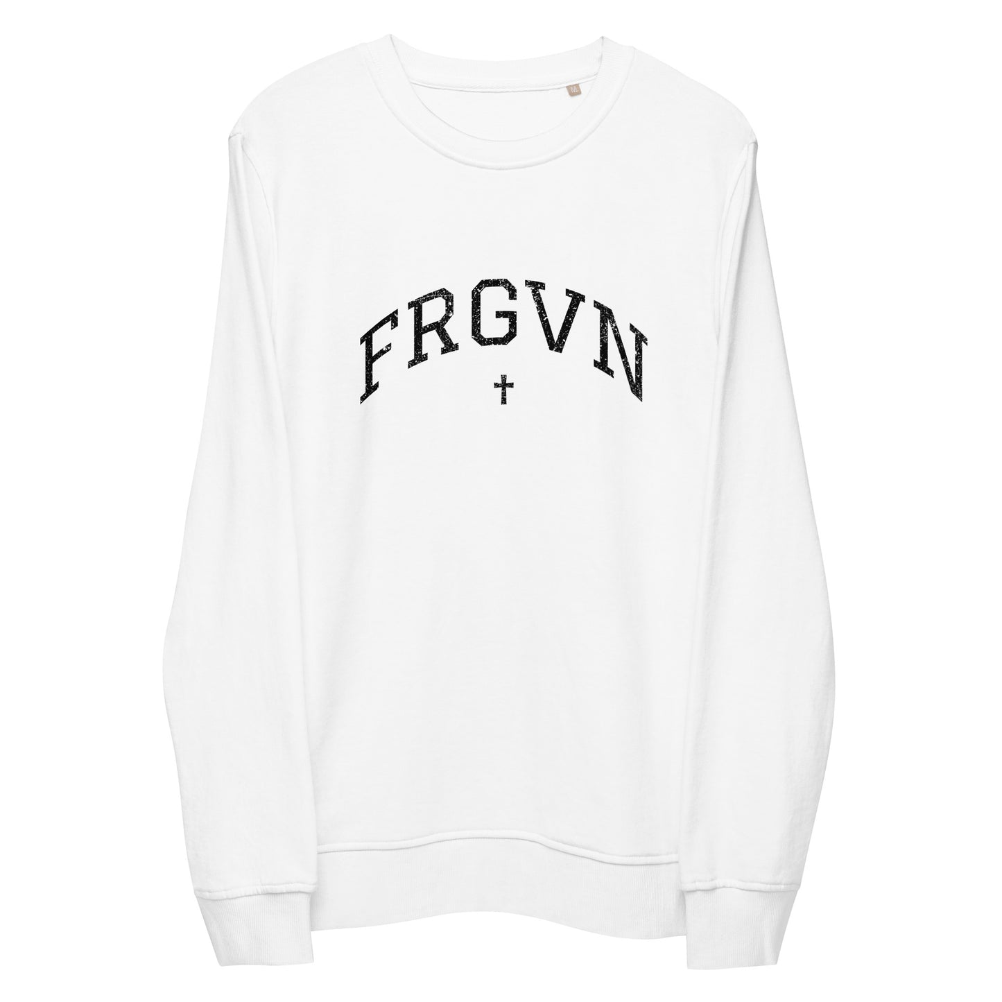 FRGVN Distressed with Cross in Black (Letterman Collection) Organic Unisex Sweatshirt