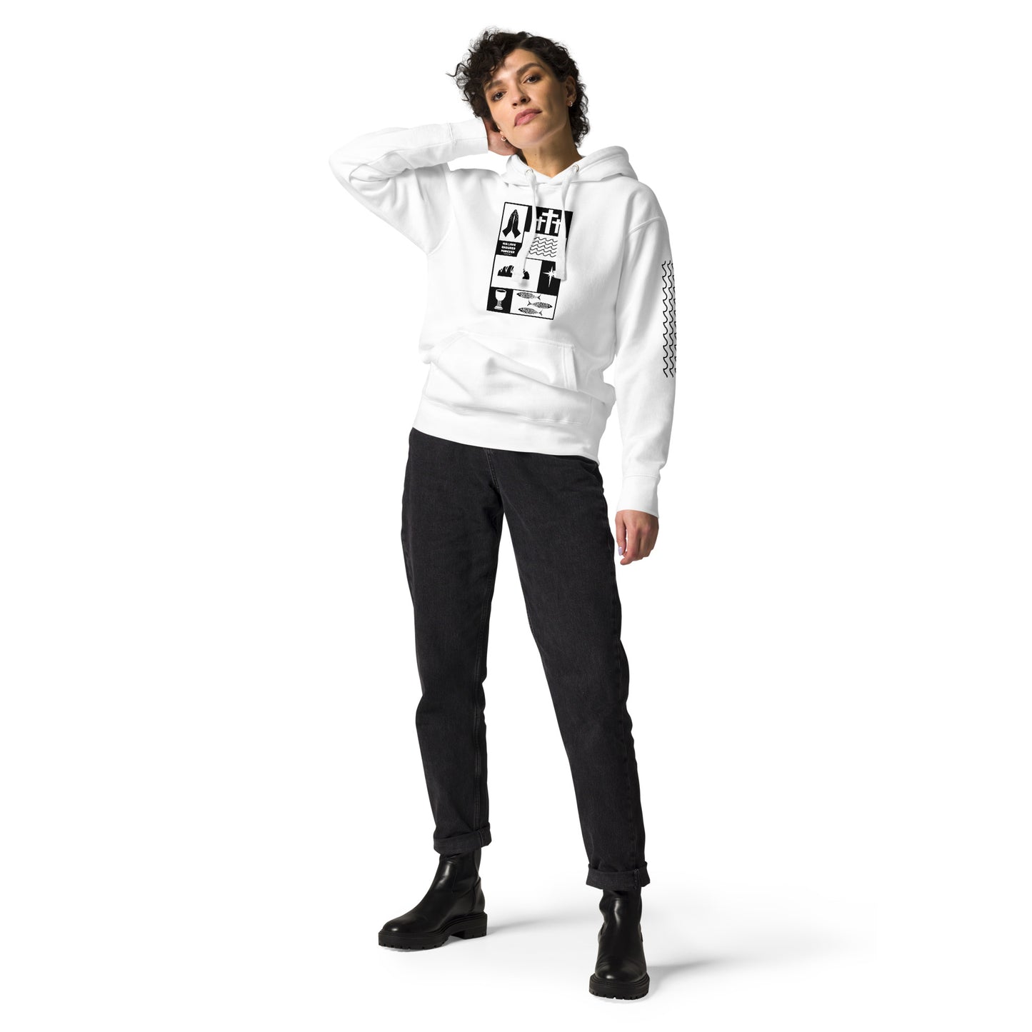 His Love Endures (Center City Collection) Unisex Premium Hoodie in Black
