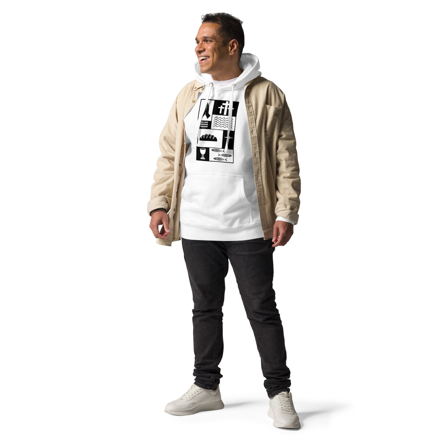 His Love Endures (Center City Collection) Unisex Premium Hoodie in Black