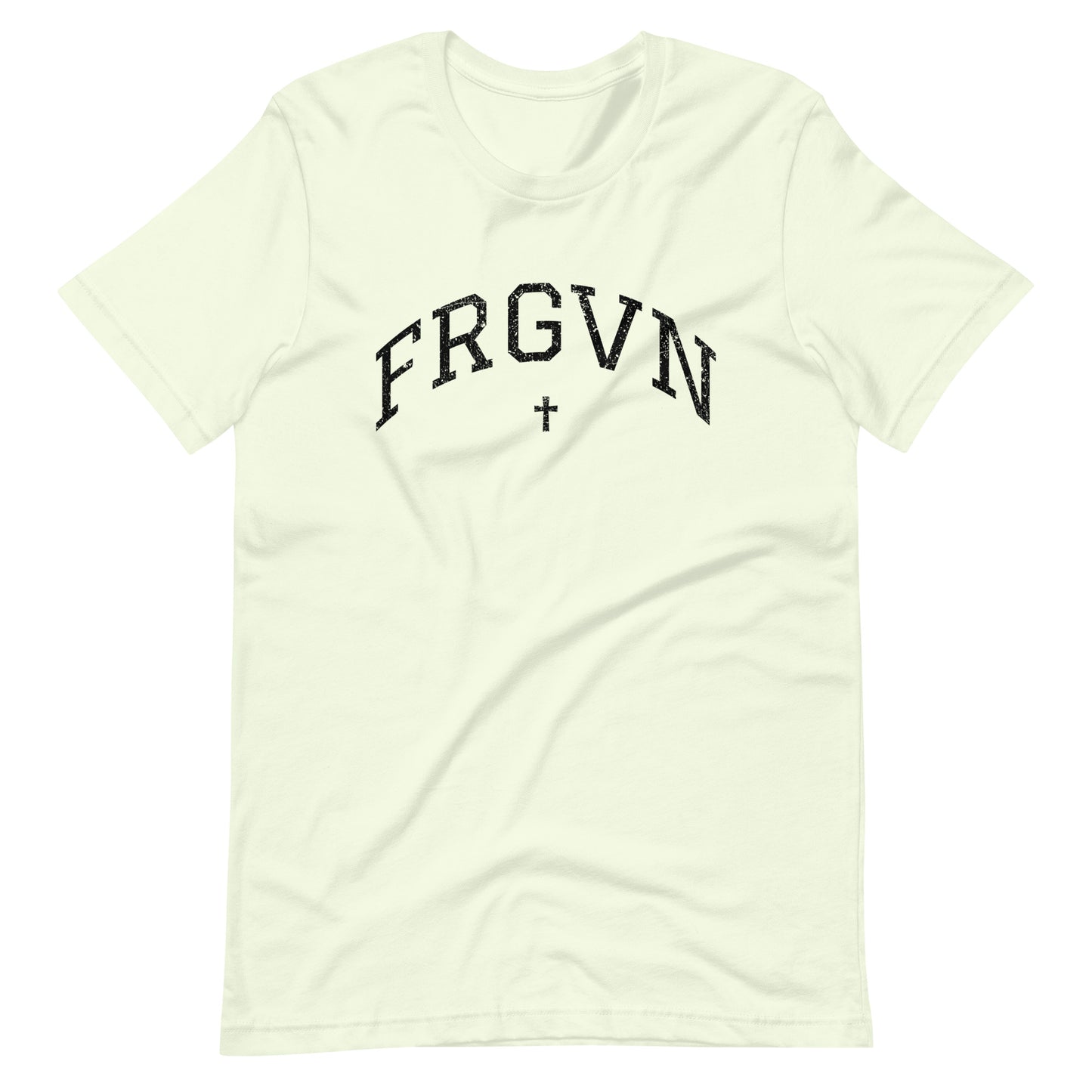 FRGVN Distressed with Cross in Black (Letterman Collection) Unisex T-shirt
