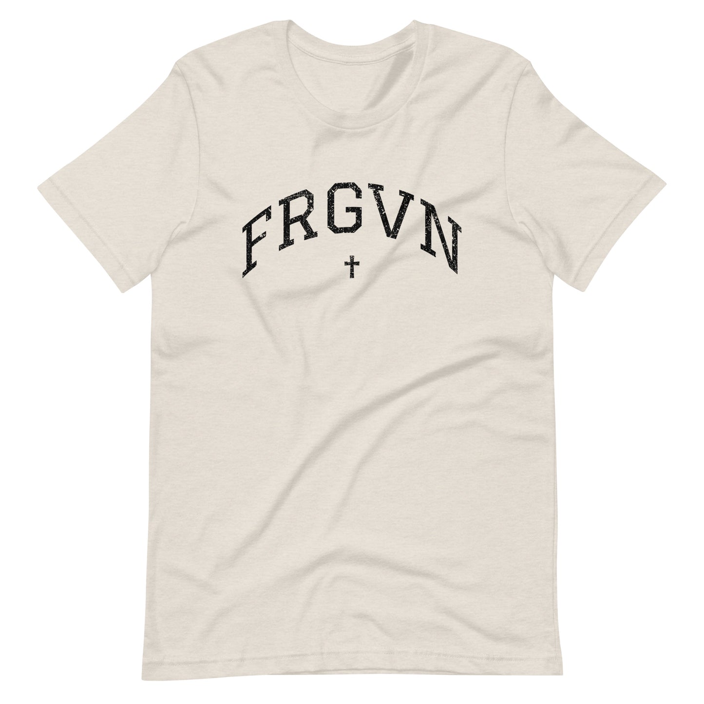FRGVN Distressed with Cross in Black (Letterman Collection) Unisex T-shirt