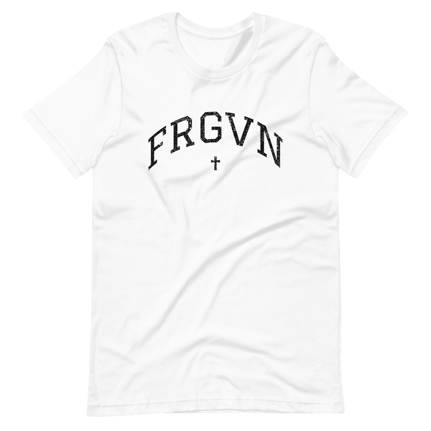 FRGVN Distressed with Cross in Black (Letterman Collection) Unisex T-shirt