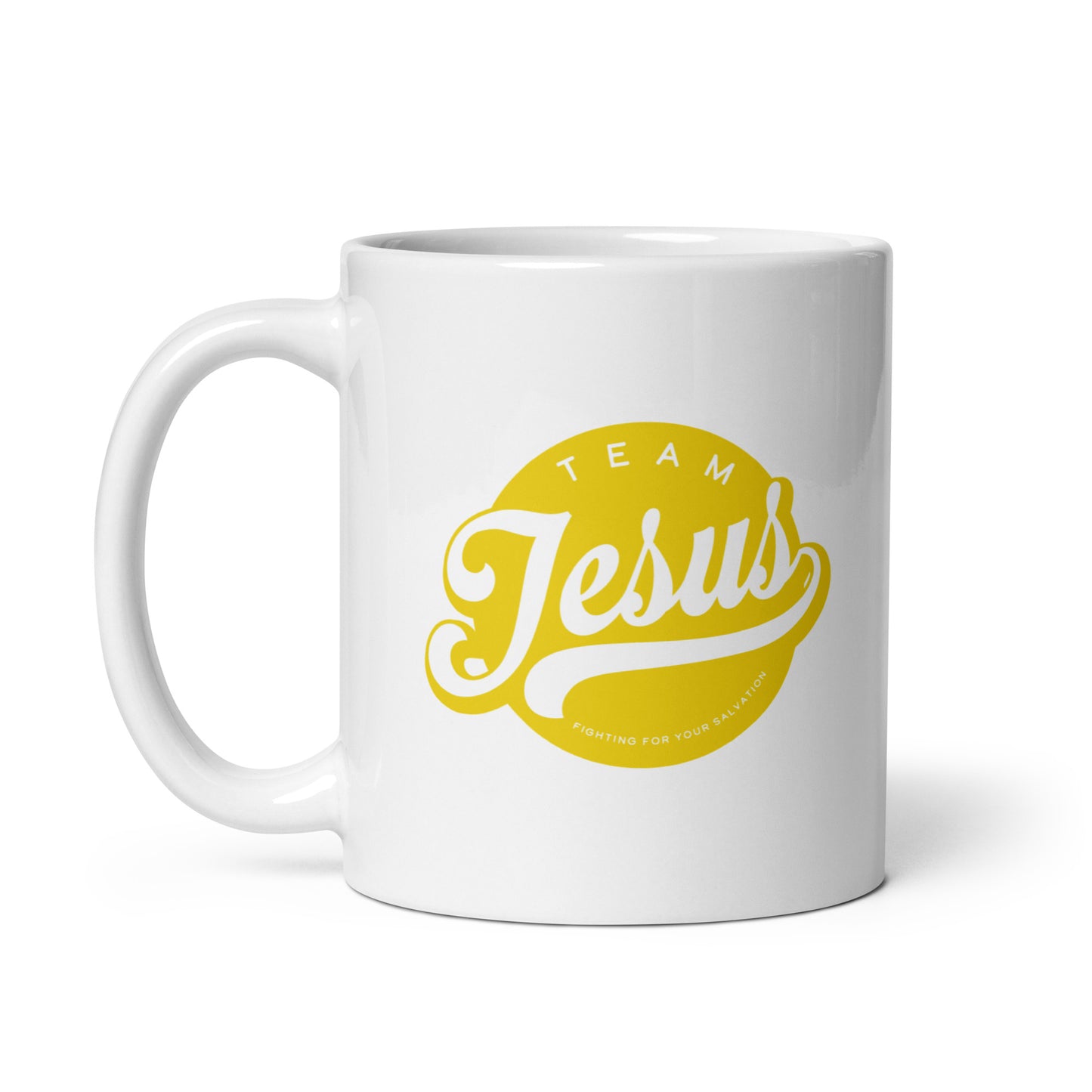 Team Jesus (Gold Crest) White glossy mug