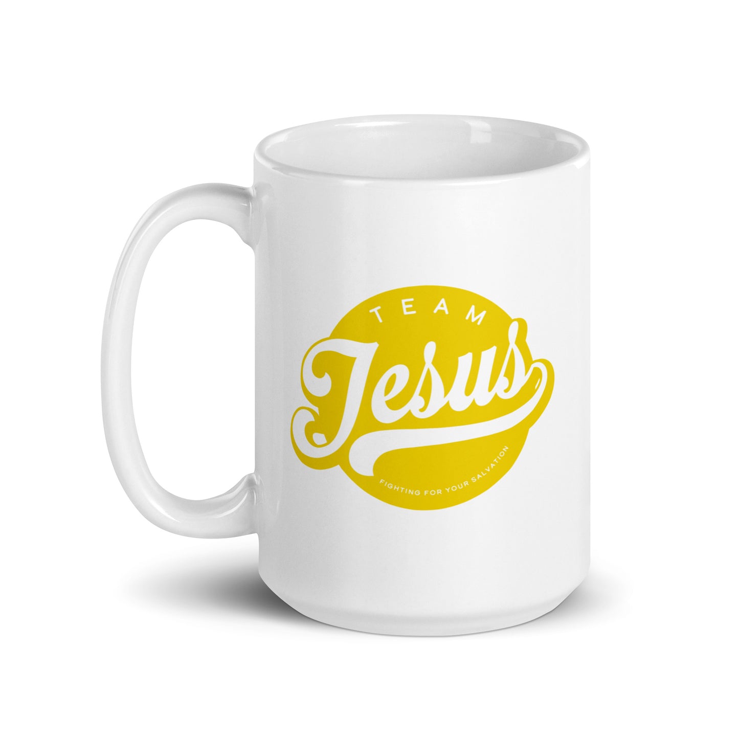 Team Jesus (Gold Crest) White glossy mug