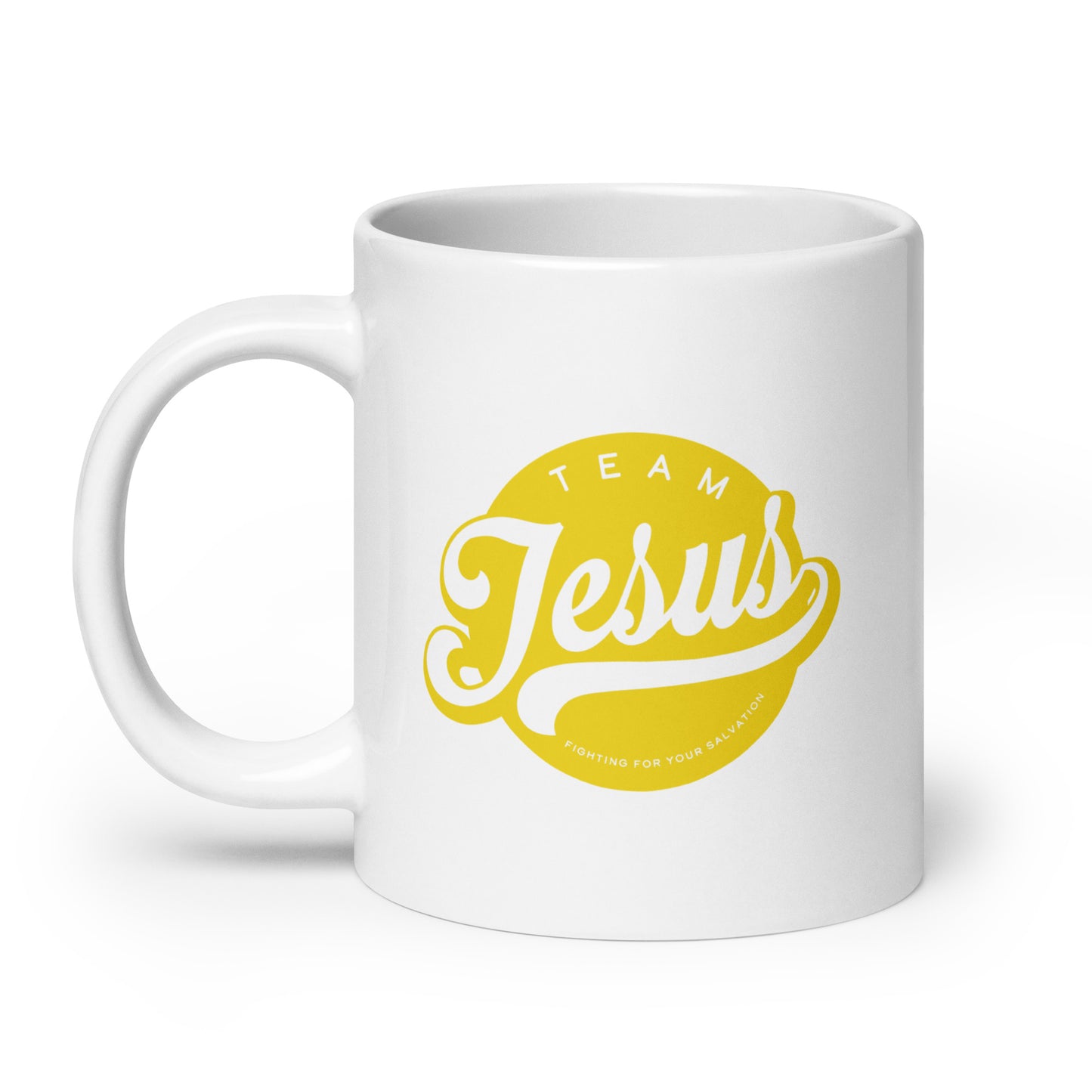 Team Jesus (Gold Crest) White glossy mug