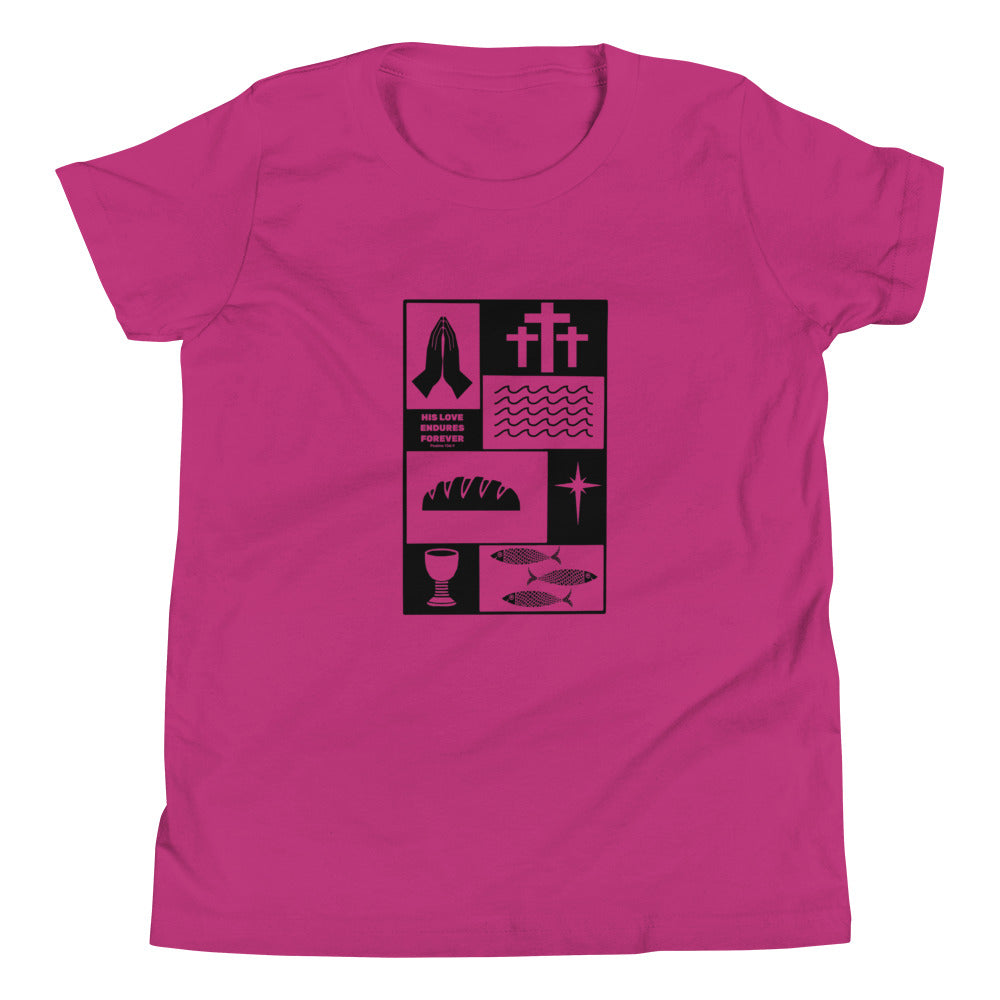 His Love Endures (Center City Collection) Youth Short Sleeve T-Shirt in Black