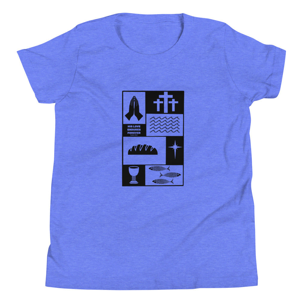 His Love Endures (Center City Collection) Youth Short Sleeve T-Shirt in Black