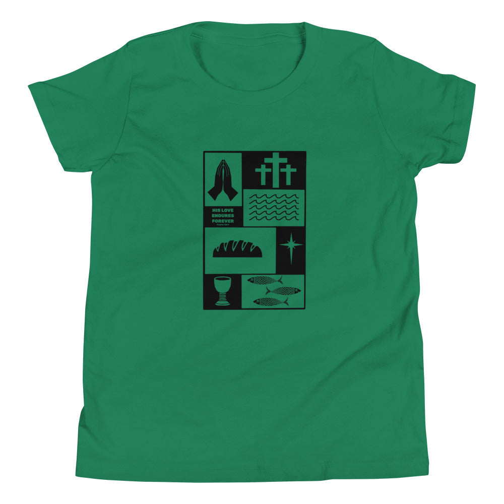 His Love Endures (Center City Collection) Youth Short Sleeve T-Shirt in Black