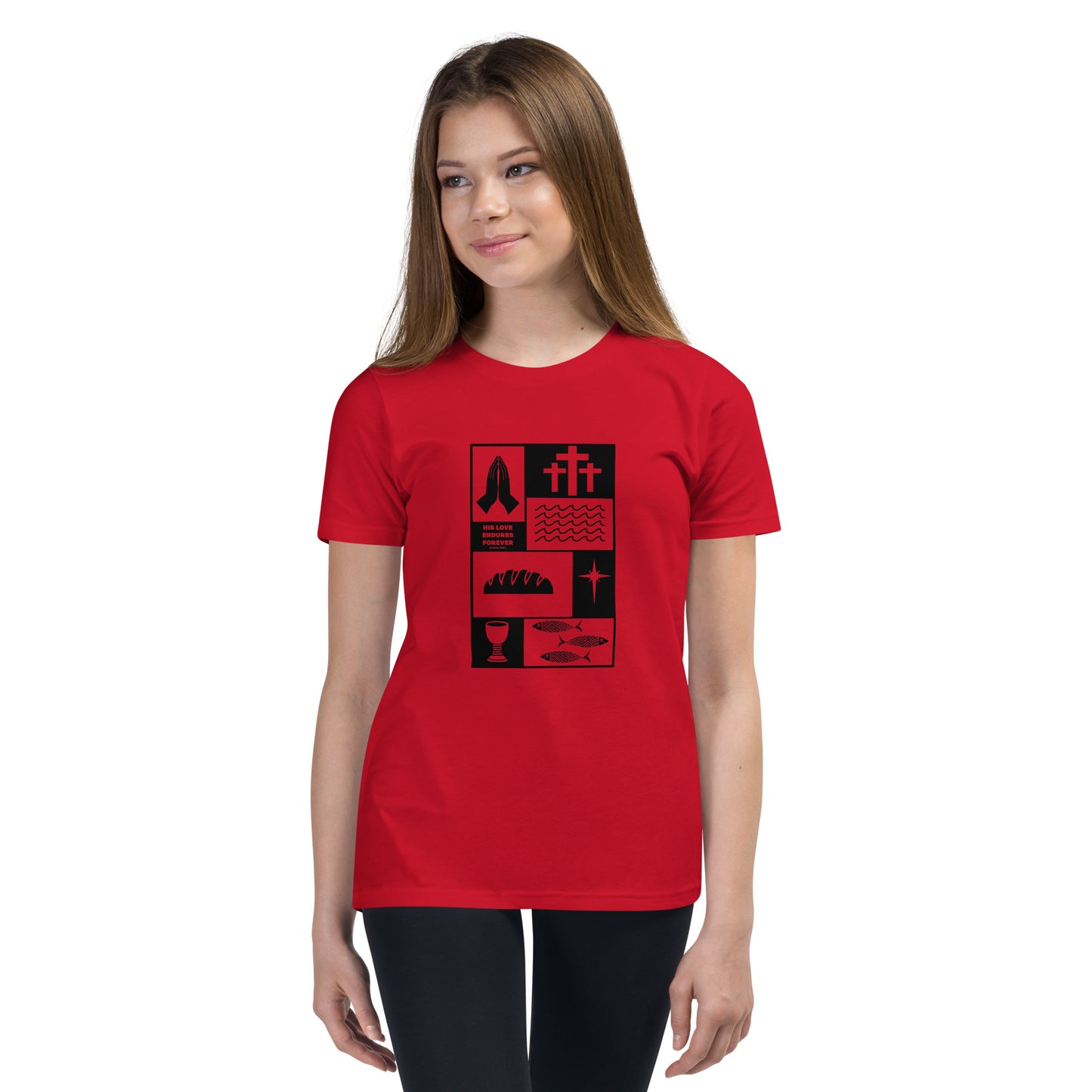 His Love Endures (Center City Collection) Youth Short Sleeve T-Shirt in Black