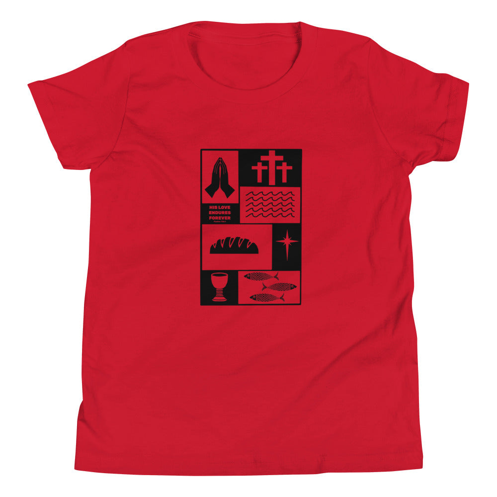 His Love Endures (Center City Collection) Youth Short Sleeve T-Shirt in Black