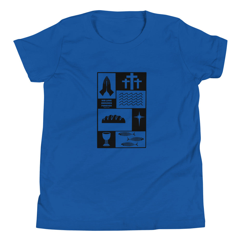 His Love Endures (Center City Collection) Youth Short Sleeve T-Shirt in Black