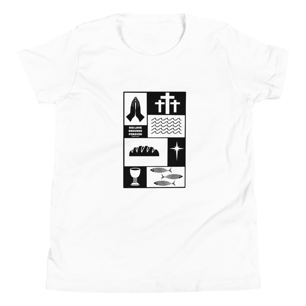 His Love Endures (Center City Collection) Youth Short Sleeve T-Shirt in Black