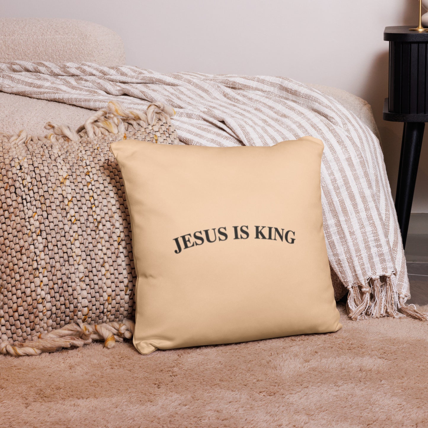 Jesus Is King (Center City Collection) Basic Pillow - Sand on Black