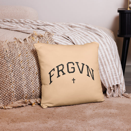 FRGVN Distressed with Cross (Letterman Collection) Basic Pillow - Black on Sand