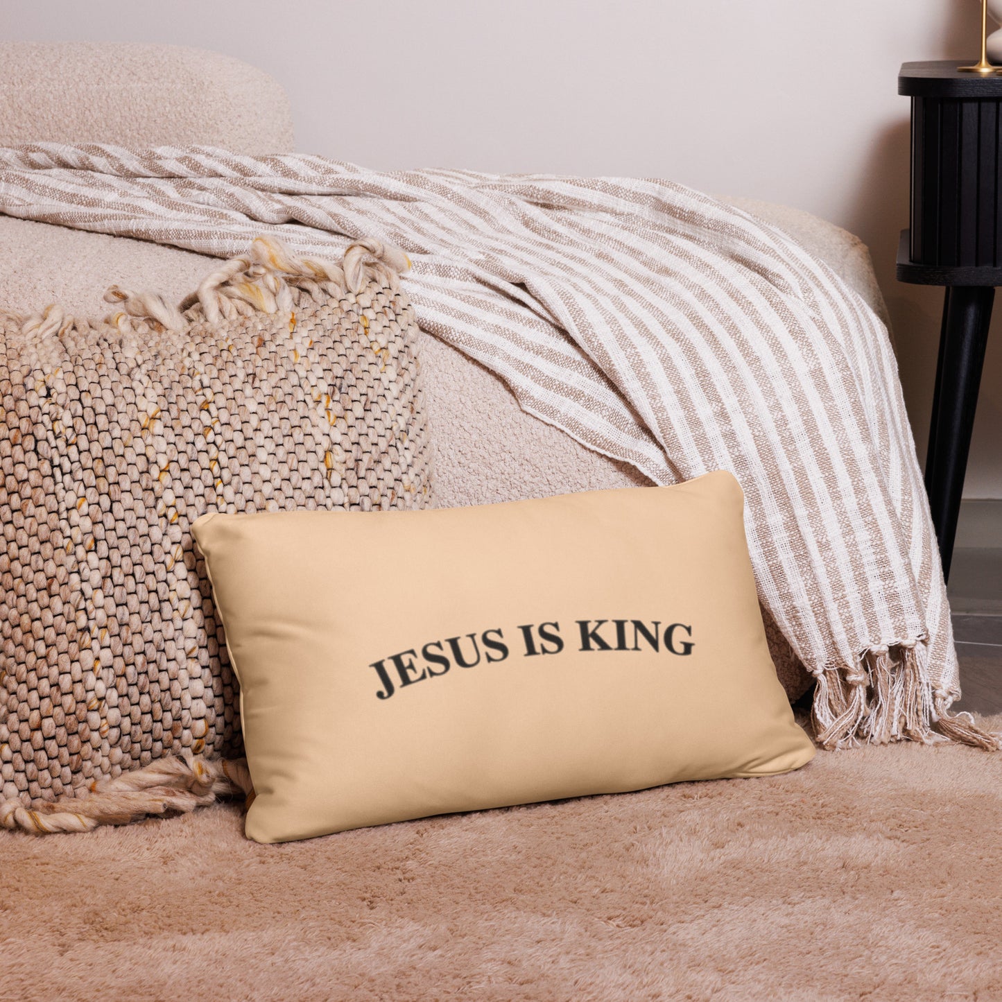 Jesus Is King (Center City Collection) Basic Pillow - Sand on Black