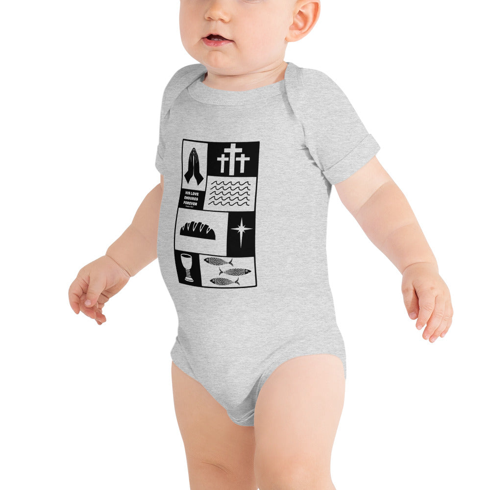 His Love Endures (Center City Collection) Baby Short Sleeve One Piece in Black