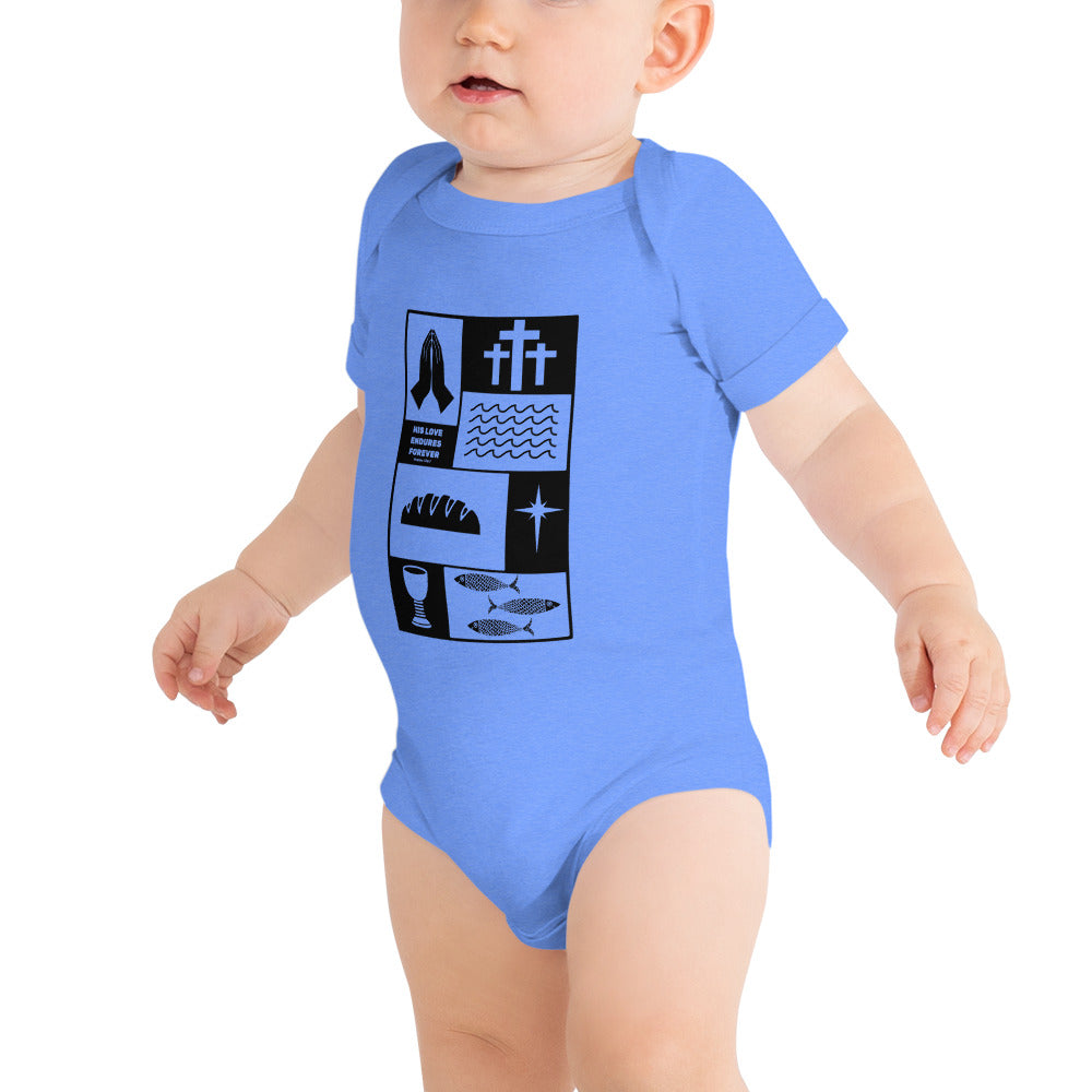 His Love Endures (Center City Collection) Baby Short Sleeve One Piece in Black