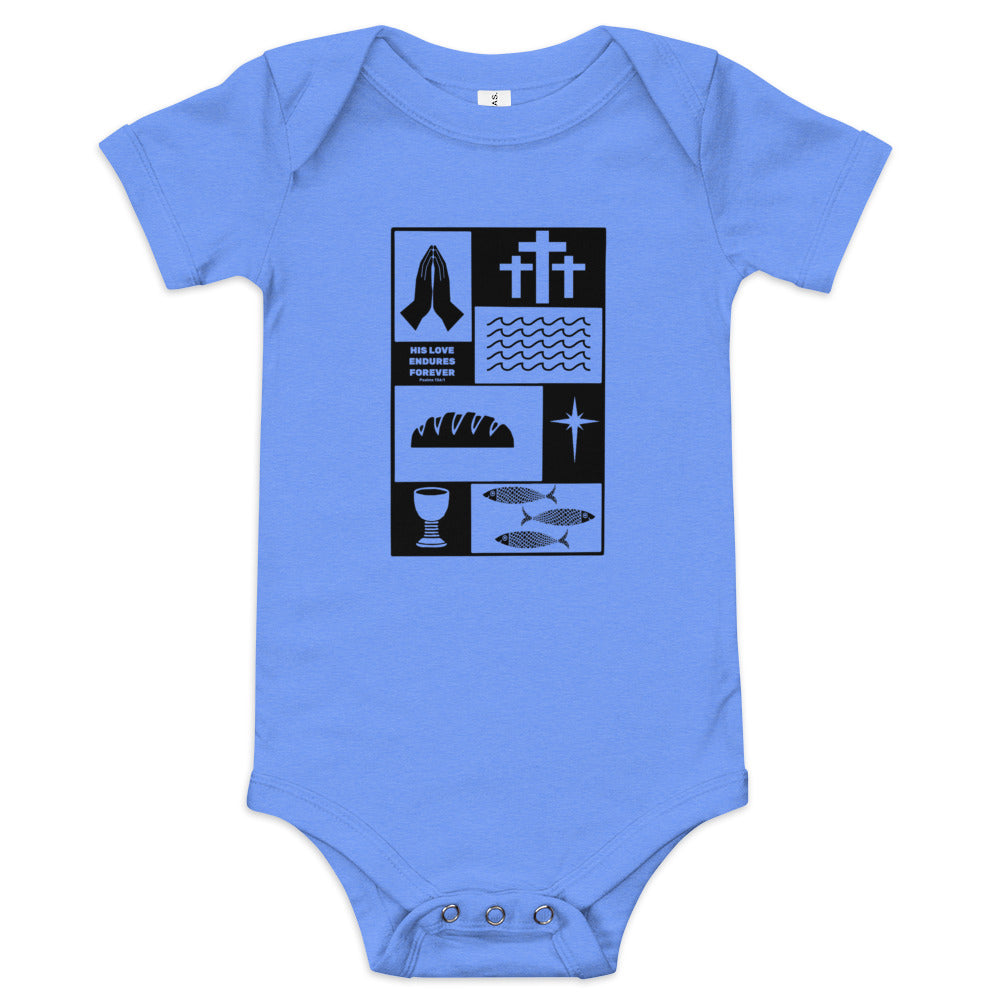 His Love Endures (Center City Collection) Baby Short Sleeve One Piece in Black