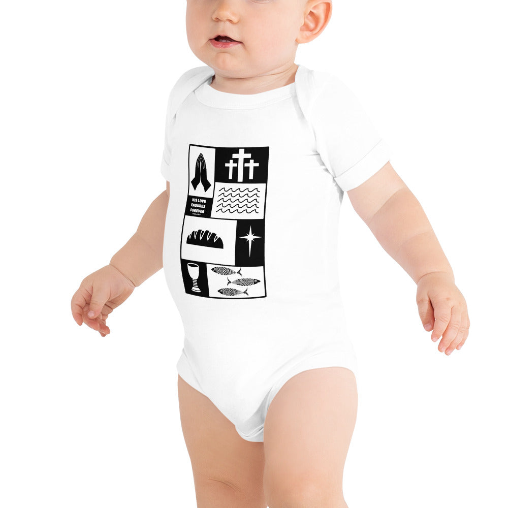 His Love Endures (Center City Collection) Baby Short Sleeve One Piece in Black