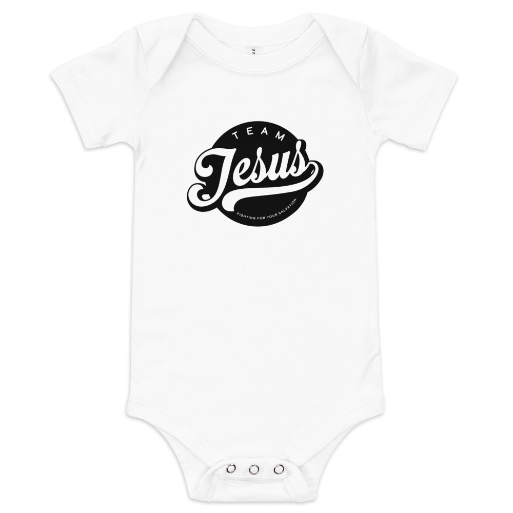 Team Jesus (Black Crest) Baby short sleeve one piece
