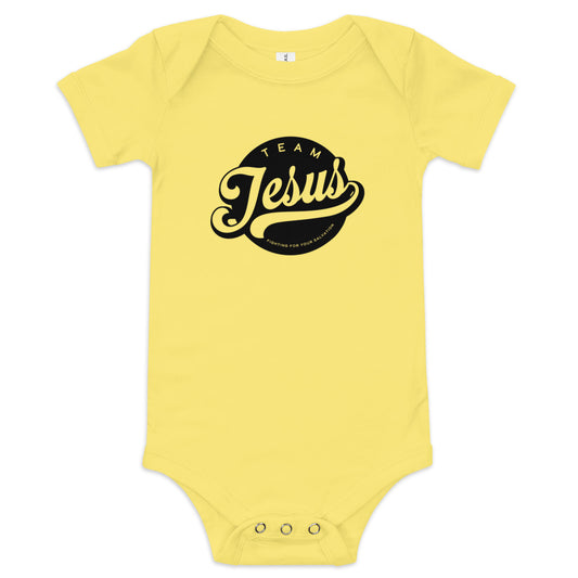 Team Jesus (Black Crest) Baby short sleeve one piece