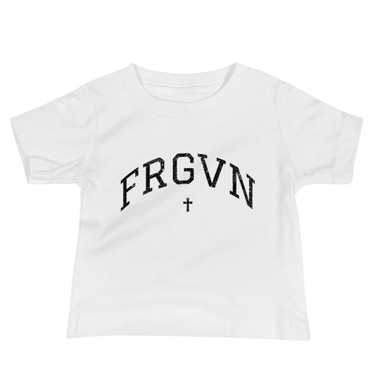 FRGVN Ditressed with Cross in Black (Letterman Collection) Baby Jersey Short Sleeve Tee