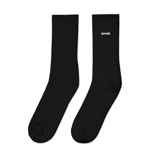 AMEN (The Fighter Collection) Embroidered socks in White